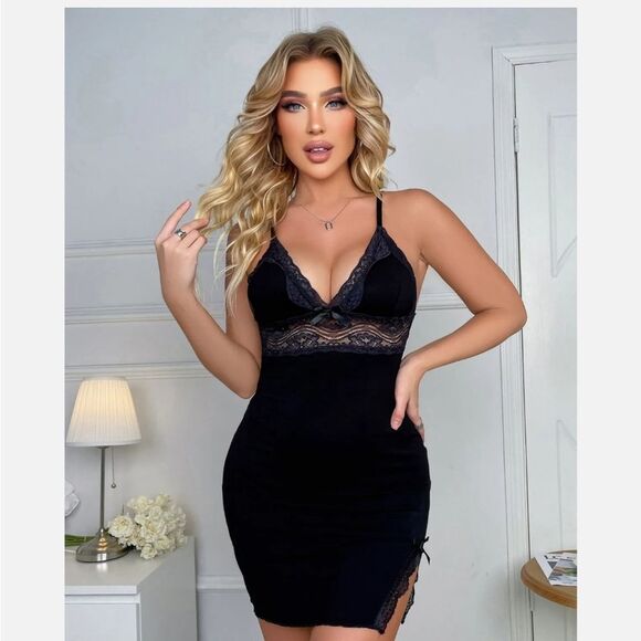 Women Sexy Babydoll Chemise Lace Modal Nightgown V-Neck Full Slip Sleepwear - Picture 3 of 5